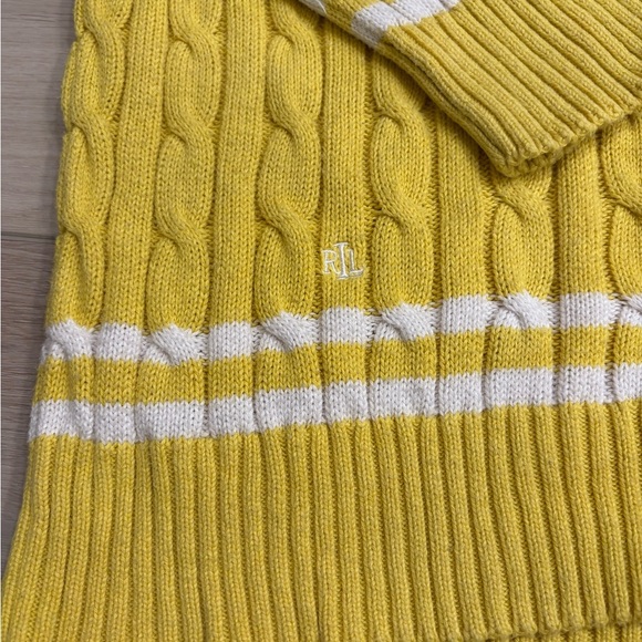 Lauren Ralph Lauren Womens Sweater V-neck Varsity Cable Knit Yellow Stripe Large - Picture 4 of 9